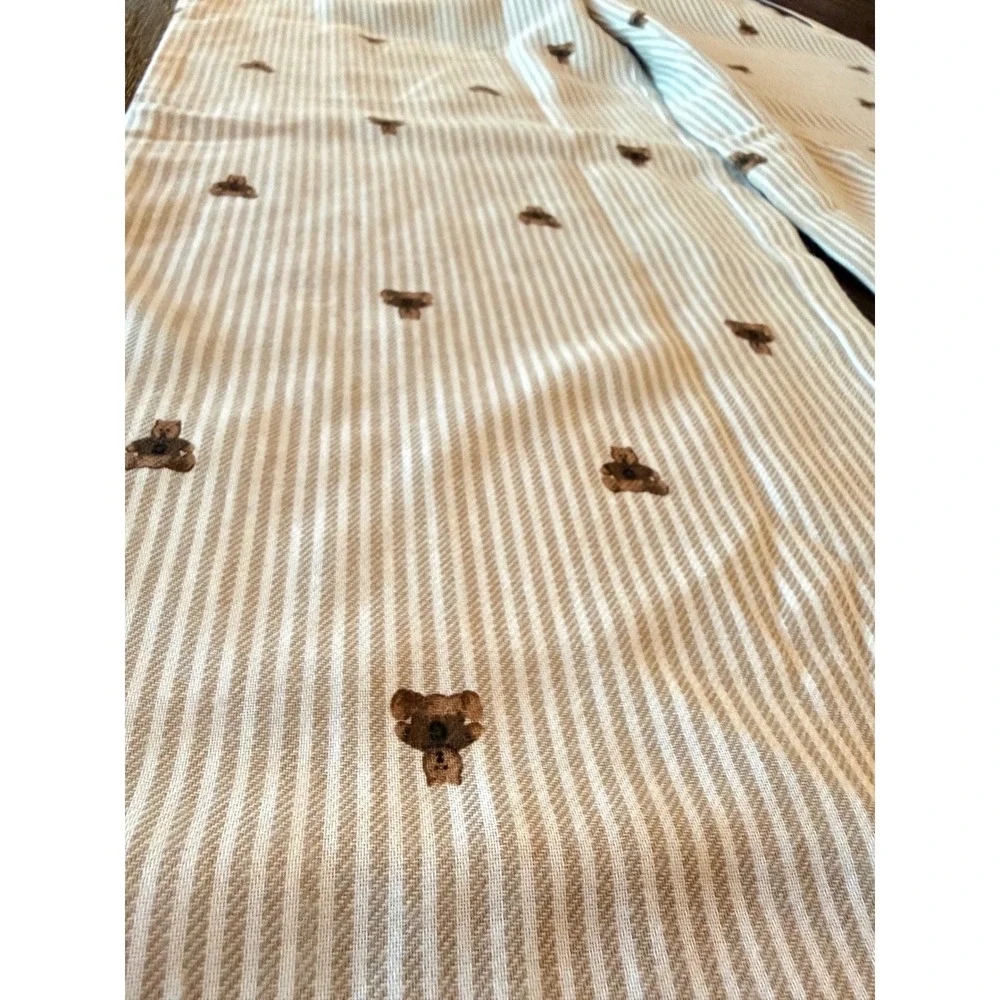 Gap Pajama Pants Kids Size 12 Tan White Striped New Teddy Bear Print Sleepwear